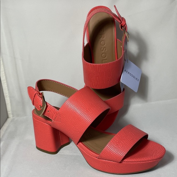 Aerosoles Camilia Round Toe Platform Sandals Coral Lizard Embossed 
Size 7.5 - Picture 2 of 8